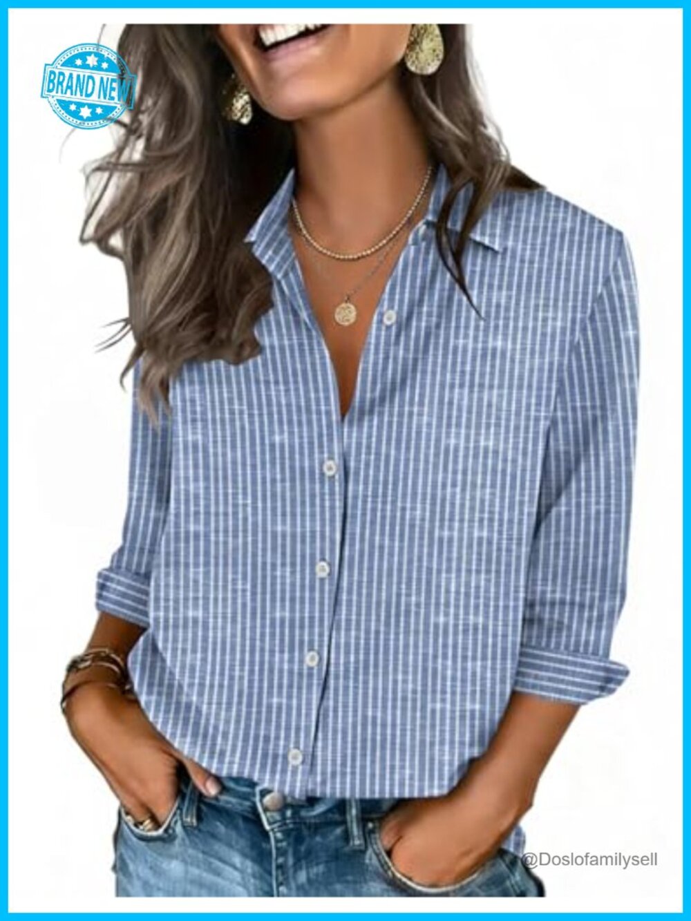 Women's 3/4 Sleeve Button Down Blouse V Neck Business Casual Top